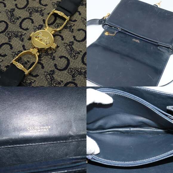 CELINE C Sulky Shoulder Bag Canvas Navy Gold - Picture 11 of 12